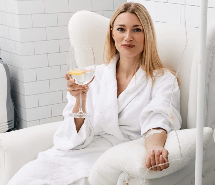 Woman relaxing during iv infusion